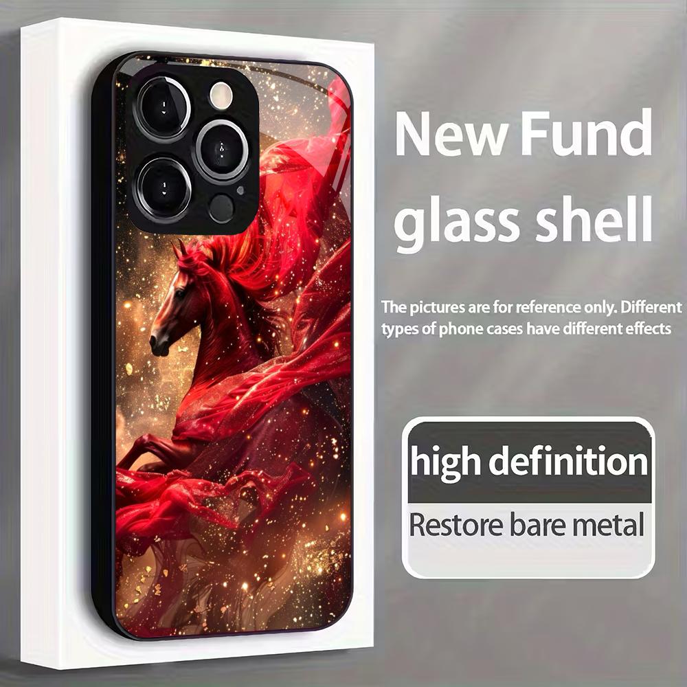 Year of the Horse limited tempered glass mobile phone case suitable for iPhone 17/16/15/14/13/12 Pro Max,all-inclusive anti-fall
