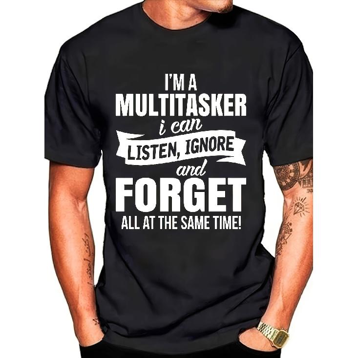Men s Funny Multitasking Slogan T-Shirt - Sarcastic I m a Multitasker Quote & White Print, 100% Loose Fit Casual Tee, Black Short Sleeve Shirt with S чёрный