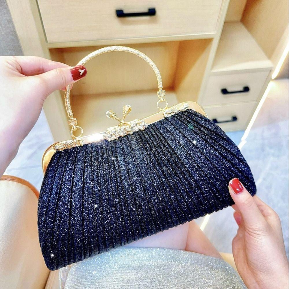 Pleated Evening Banquet Bag Large Capacity Ladies Clutch Bag Mini Shell Pattern Handbag  Women