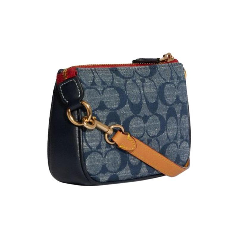COACH clutch bag Nolita 15 Metal Logo Chambray Presbyopia Printed All Over Signature Chambray and Smooth Leather Mahjong Underarm Shoulder Small