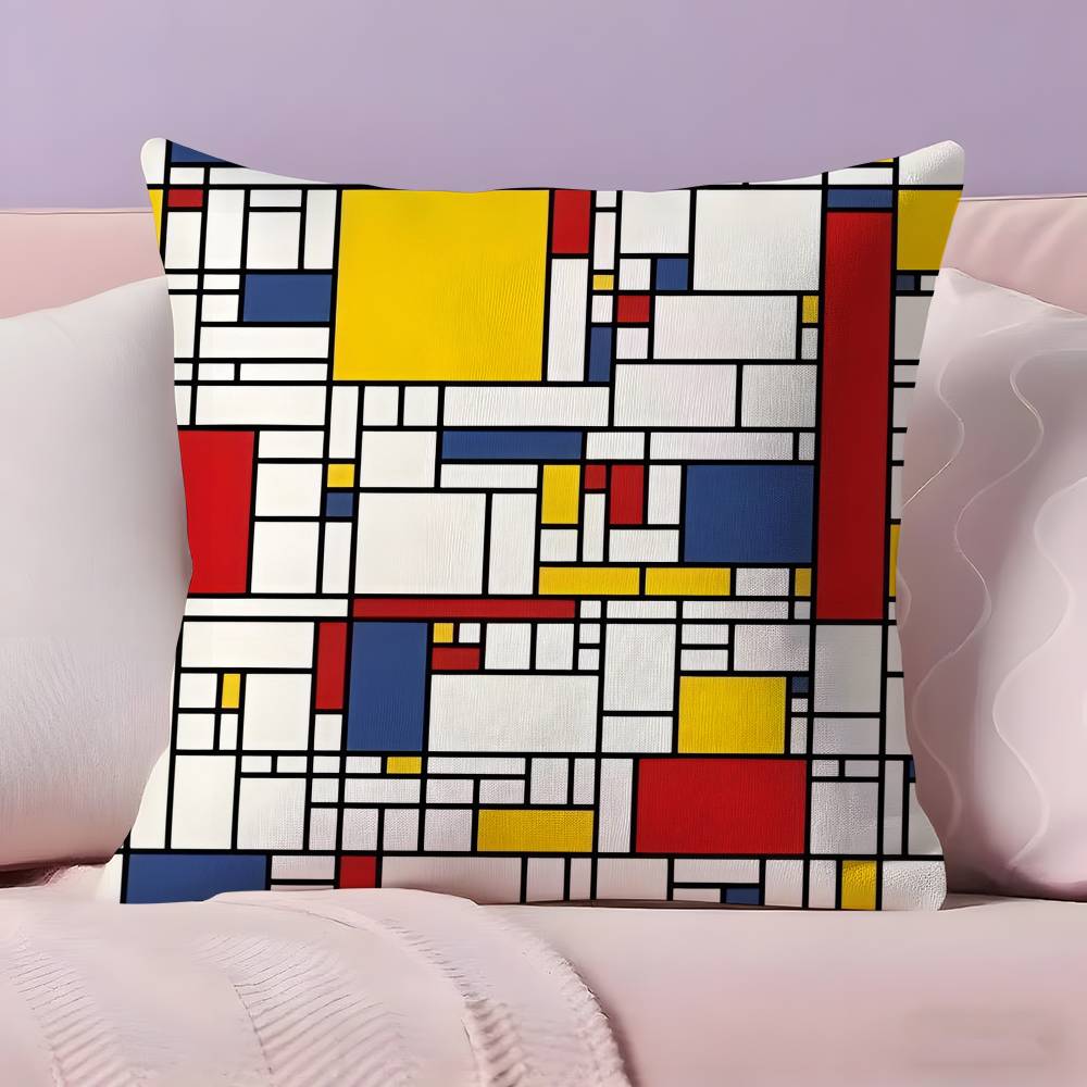 Abstract Painting PPiet Mondrian Art Pillow Case Ultra Soft Skin Friendly Fabric Cloud Like Comfort Concealed Zipper