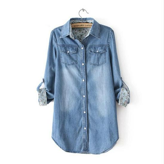 Women's Plus Size Denim Shirt - Long Sleeve, Korean Style, Mid-Length, Loose Fit, Spring/Autumn Casual Jacket