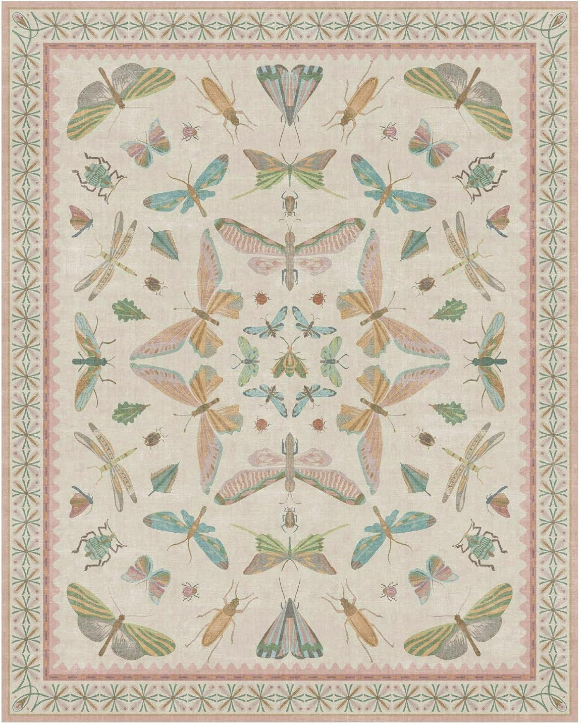Multikleurig Insect Kunst Vloerkleed – Decoratief Tapijt voor Woonkamer, Slaapkamer, Eetkamer, Sofa Hal Vloermat 80x120cm(31x46in) beige