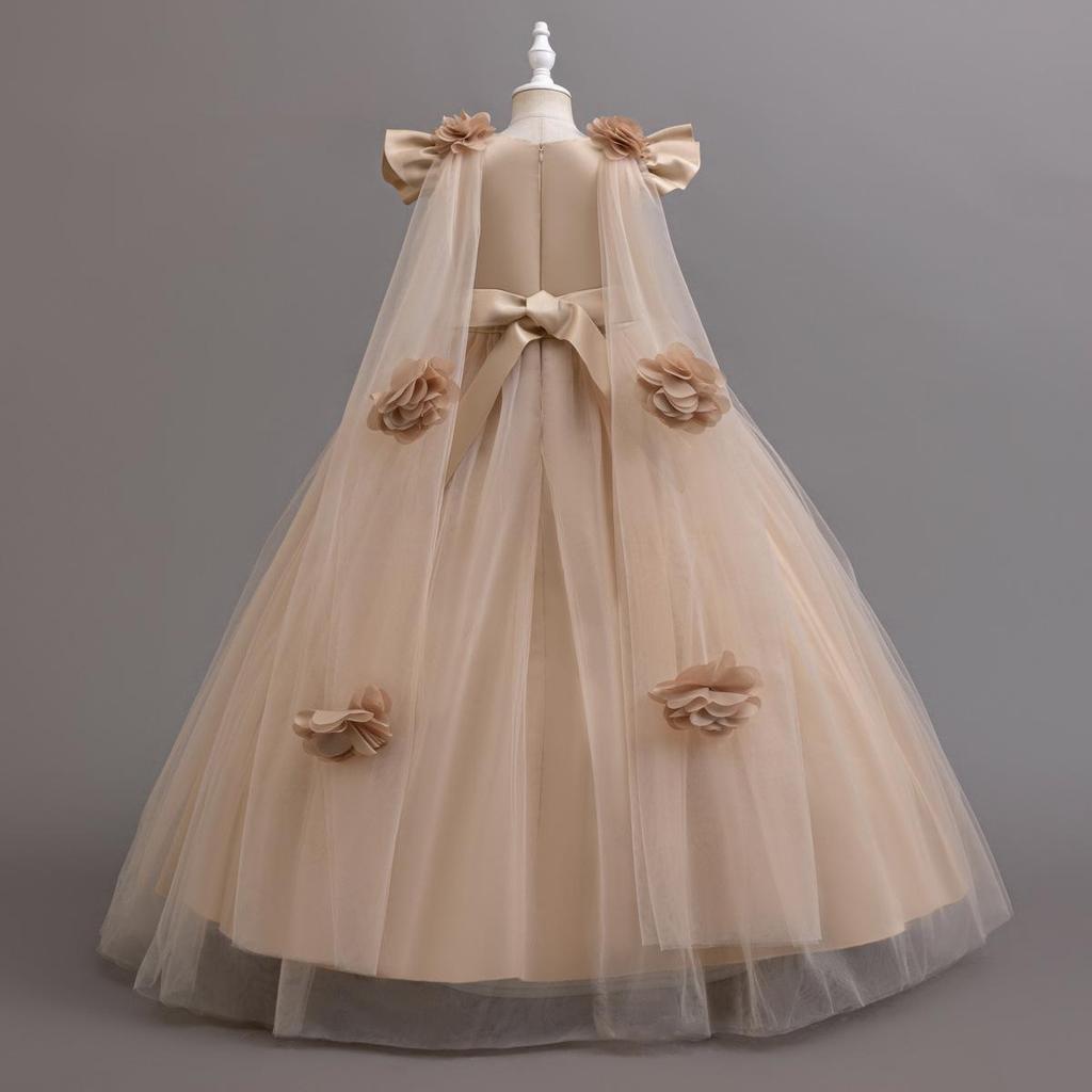 New Long Elegant Dress for Young Girls Flower Girl Princess Dresses White Formal Clothes From 4 To12 Years