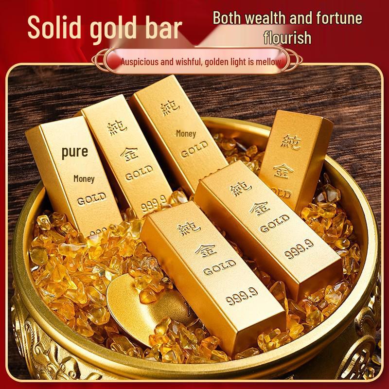 Brass Faux Gold Bar Yuanbao Copper Desk Ornament Fortune Paperweight Decoration Prop