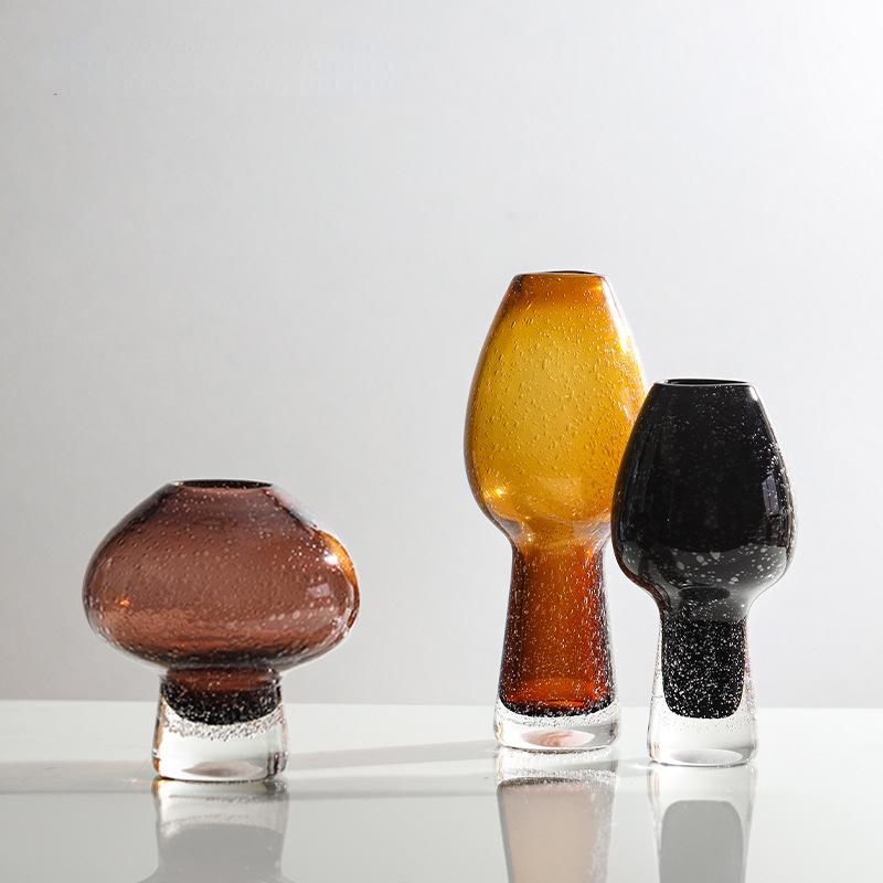 Stained Glass Vase Sparkling Glass Bottle Geometric Mushroom Shape Flower Vase Terrarium Home Decoration Accessories