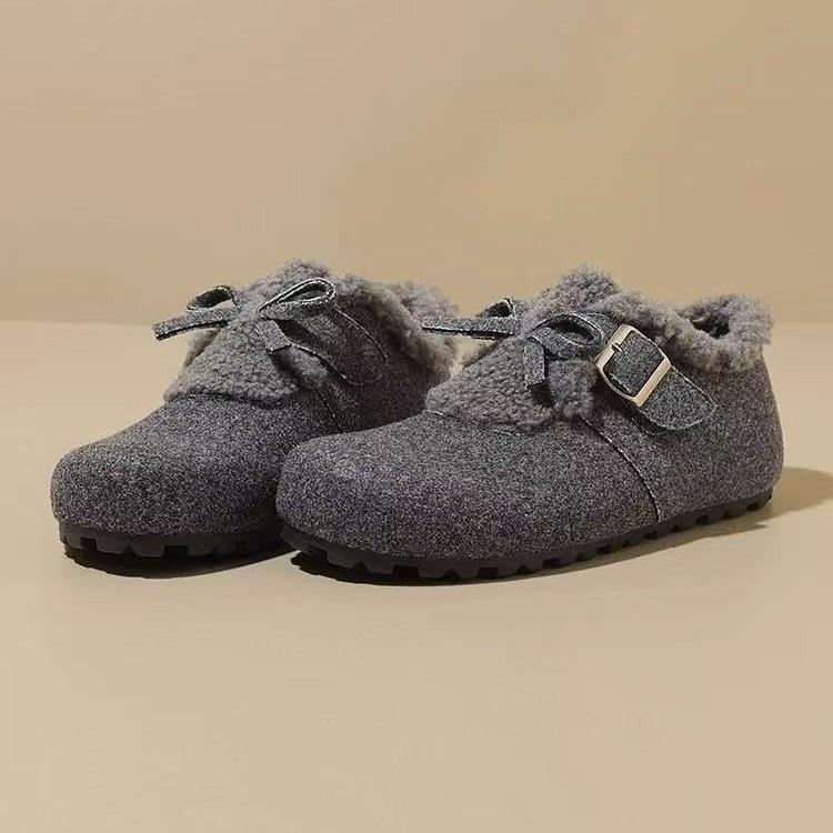 

French retro flat-soled Boken shoes women s new warm snow boots cotton shoes in autumn and winter 2025 wear fluffy shoes 40 серый