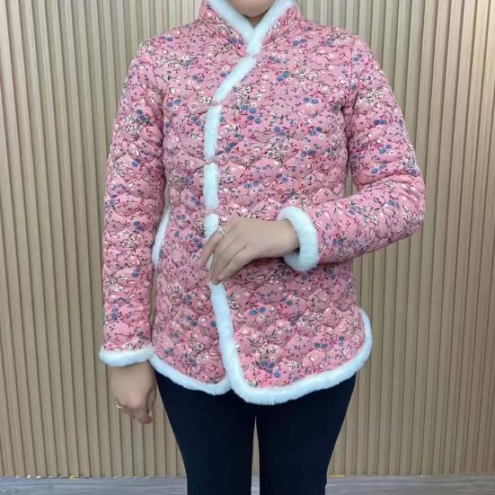 Dámské Zimní Bavlněný kabát Květinový potisk Bez rukávů Čínský etnický styl Barevně ladící Polstrovaný Tlustý plyš Teplý jednořadý dámský kabát větší velikosti