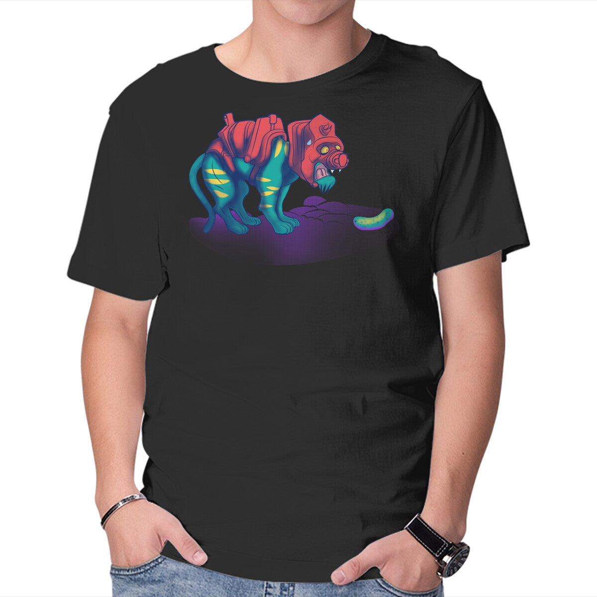 Unisex Crew Neck T-Shirt Tiger Vs Cucumber Graphic Short Sleeve Casual Tee XL