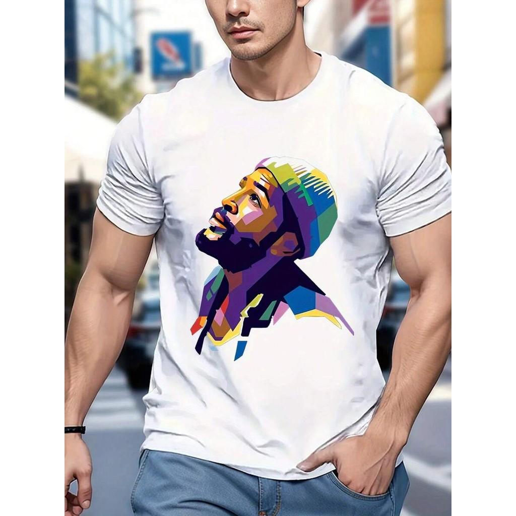 Genuine Marvin Men's T-Shirt E Inspired Men's T-Shirt - Casual Crew Neck Short Sleeve, Summer Geometric Pattern Print Top Slightly Stretchy, Daily Act