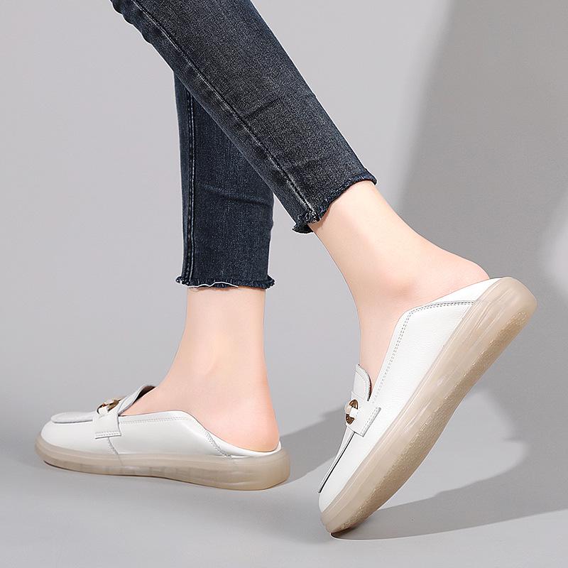 Damen Loafer im koreanischen Stil aus weichem Leder mit Metallschnalle - Herbst/Winter Lässige vielseitige Schuhe