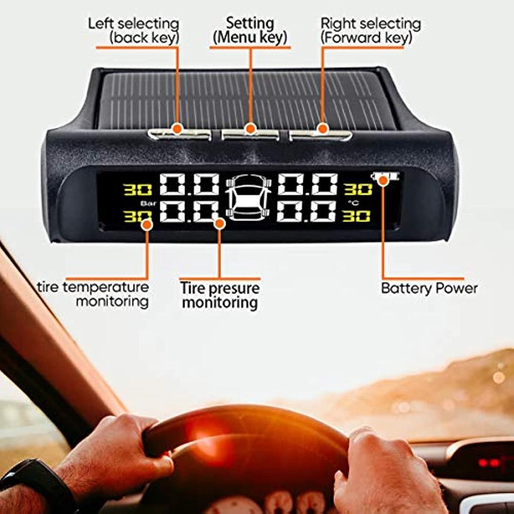 Car Tire Pressure Monitor Systems LCD Display Wireless Solar TPMS Alarm Tire Safety With 4 External Sensors