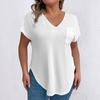 2026 Spring/Autumn Solid Color Plus Size Women's V-neck Short Sleeve Loose Pullover Top