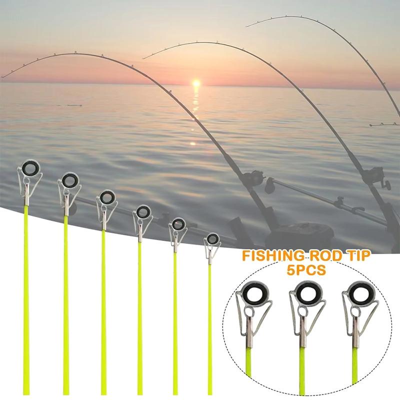 5Pcs 42Cm Boat/Raft Rod Tip Spare Tail Fiberglass Refit Replacement Fishing Rod Tip With Top Ring Fishing Gear Accessories
