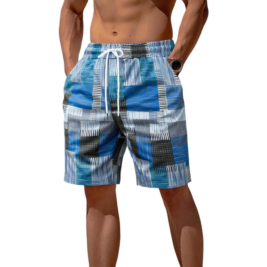 Herren Freizeit Sommer Shorts Leicht Atmungsaktiv Elastischer Bund Kordelzug Strandshorts mit Taschen für Outdoor-Aktivitäten