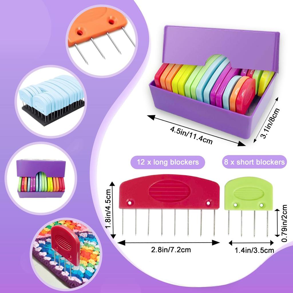 20Pcs Knit Blockers Pins Kit, Knit Blocking Combs for Crochet Knitting Blocking Board Mats, Crochet Blocking Pins for Crochet Projects Sewing Lace