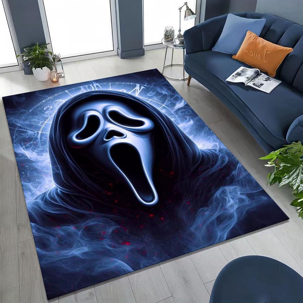 Horror Characters S-Scream Ghost Face Rug for Bedroom Living Room Sofa Home Doormat Decor, Large Kids Play Non-slip Floor Mat