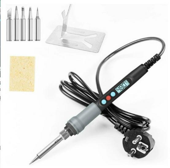 Adjustable Temperature 60W/80W/120W Electric Soldering Iron with Digital Display - Inner-Heated EU Standard Repair Kit.
