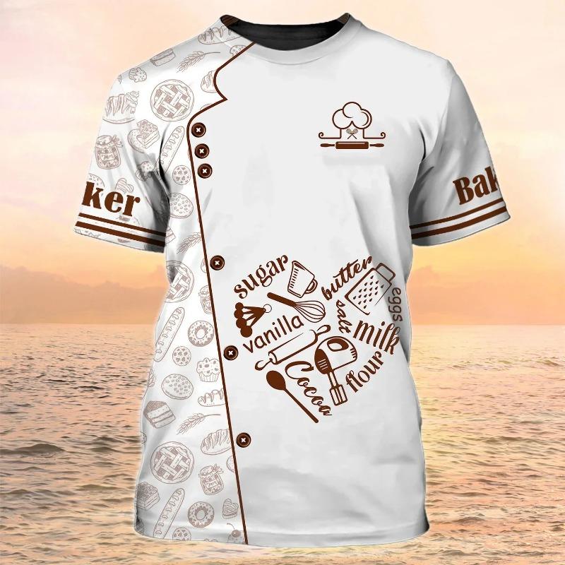 Chef Dessert Chef Cosplay 3D Harajuku Printed Funny T-shirt Men's And Women's Crewneck Short Sleeve Creative Fashion Hip Hop Top