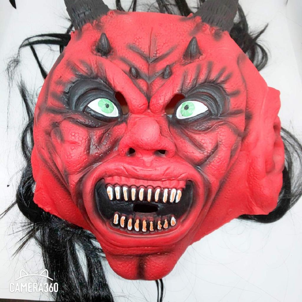 VICHE CATT Red Oni Mask for Halloween Parties and School Festivals (Red)