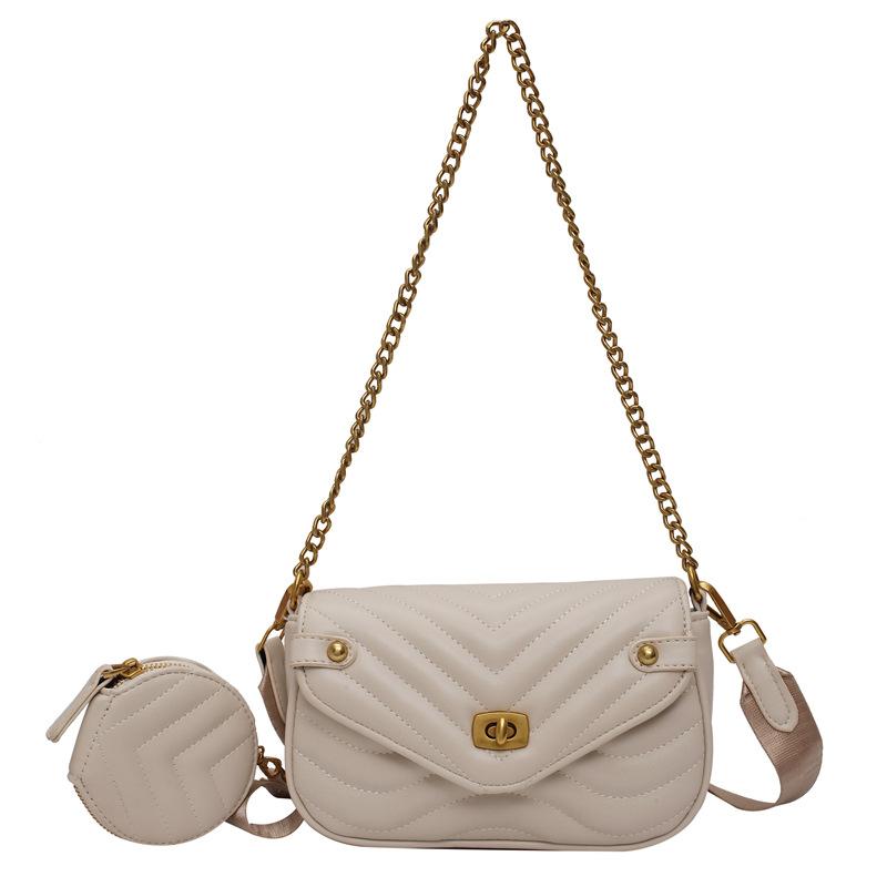 Herbst kleine Tasche Damen Tide Stickgarn Kette Damentasche breiter Schultergurt einzelne Schulter schräg zu tragen Kind- und Muttertasche