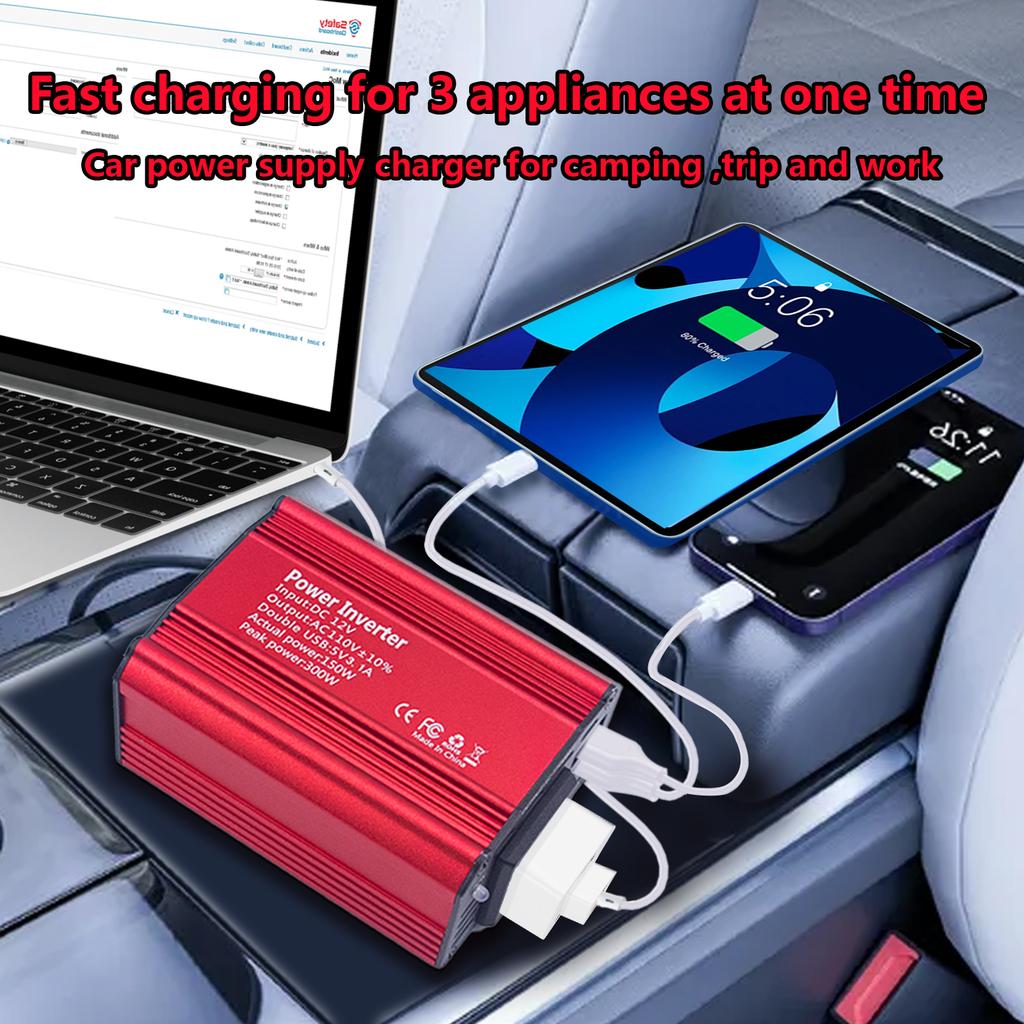 Car Inverter 150W DC 12V To AC 110V Power Converter Automatic Transformer with US Socket Dual USB Car Inverter Adapter Dropship