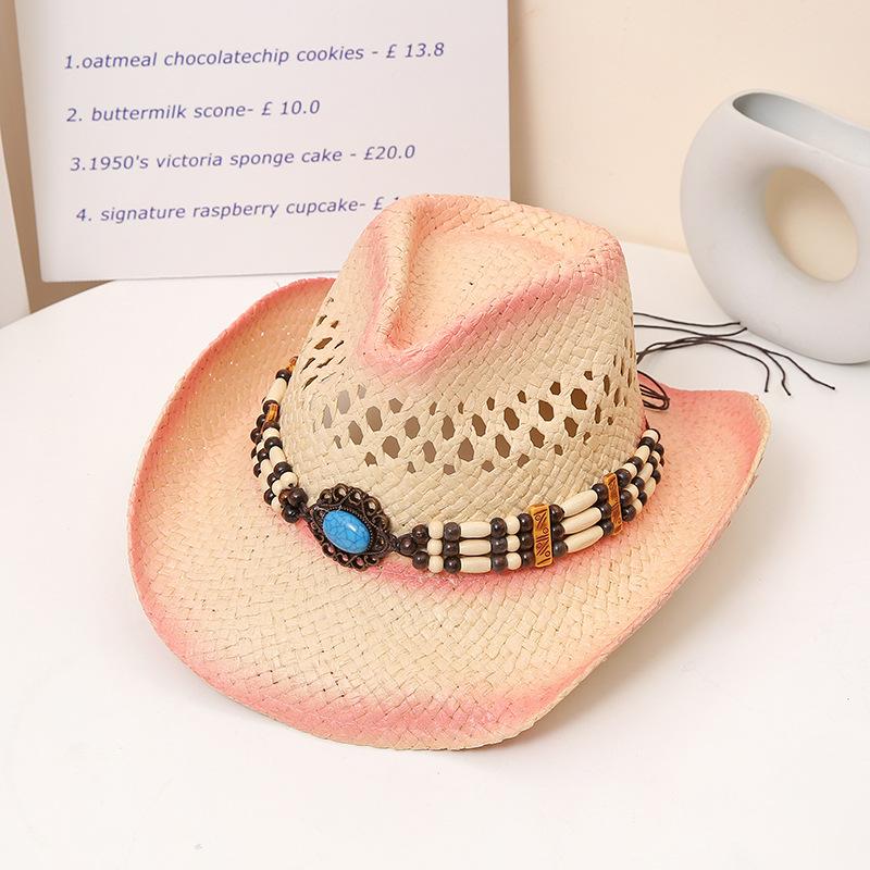 

Бохо плетеная цепочка ковбойская шляпа винтажная дышащая соломенная шляпа с козырьком от солнца унисекс солнцезащитные шляпы дорожная пляжная кепка для женщин мужчин ONE SIZE розовый