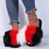 Fashion Fashion Mix Color Fluffy Fur Slippers for Women Winter Warm Cozy Indoor House Shoes Woman Open Toe Non Slip Plush Floor Slippers