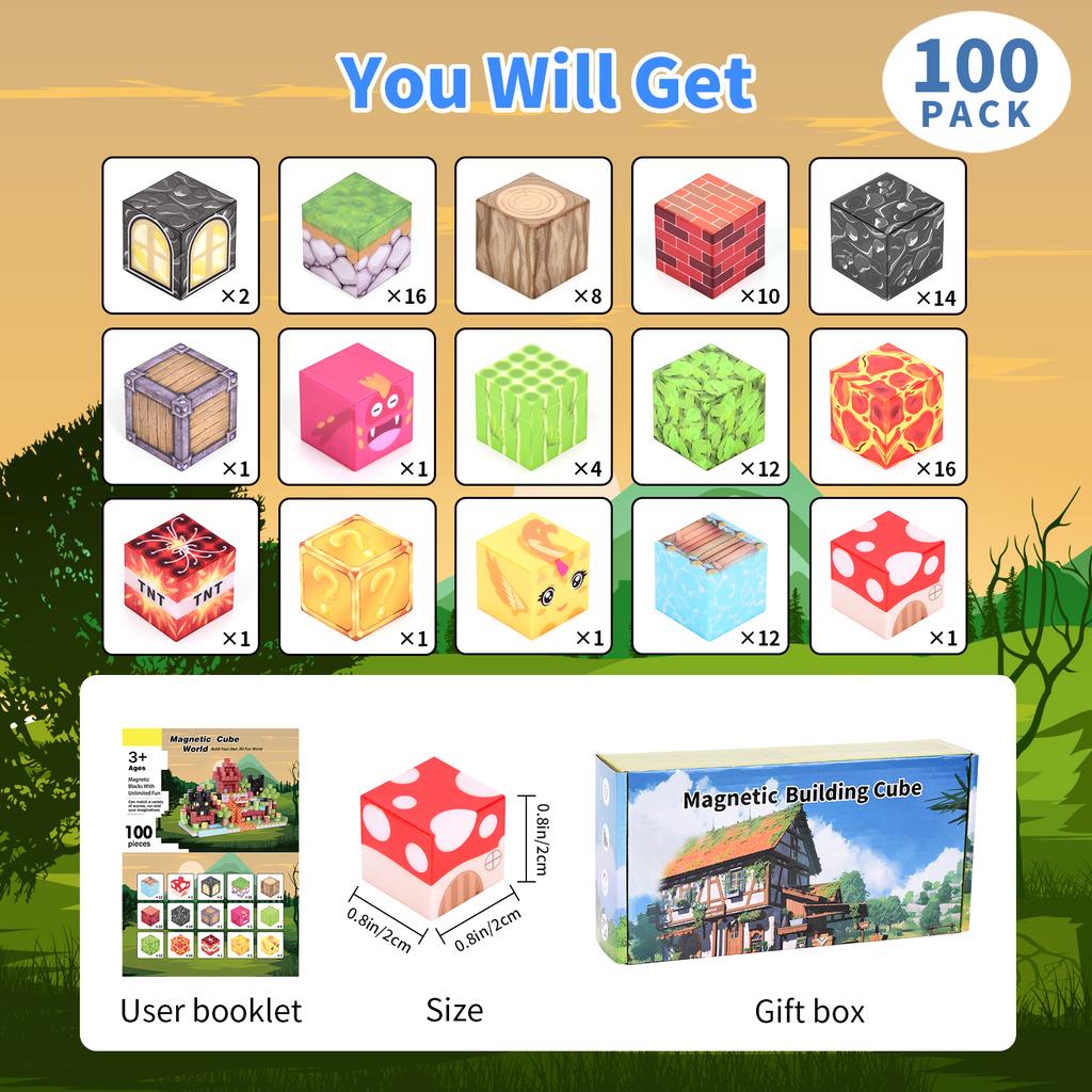 Custom 100PCS 2025 Magnetic Building Blocks. Vibrant colors, free building, enhances STEM & play skills. Perfect holiday gift.