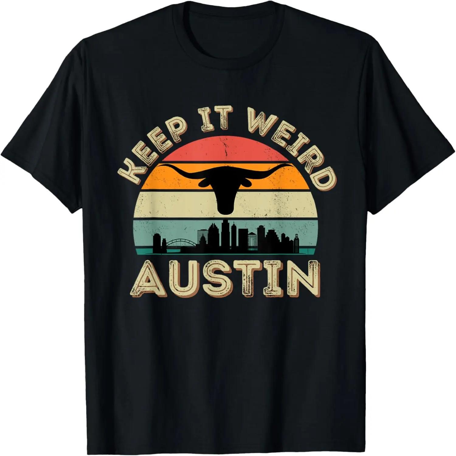 Vintage Austin, Texas Keep It Weird Longhorn Sunset Gift T-Shirt S
