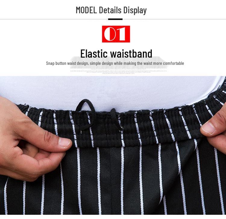 Men's Loose Straight-Leg Cotton Work Pants - Striped Kitchen Waiter Trousers