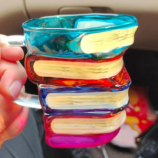 Hand-Painted Book Mug Glass Retro Art Glass Cup 350ml Elegant Desktop Glassware Unique Gift for Book Lovers Readers