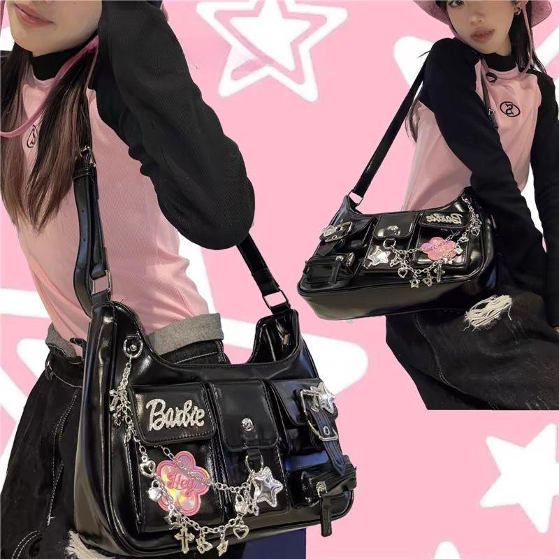 Women Crossbody Bag Multi Pocket Spice Chain Biker Vintage Medieval Shoulder Bag