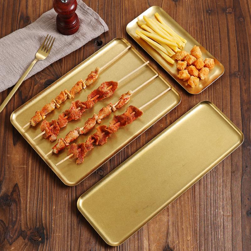 Vintage Stainless Steel Snowflake Silver Rectangle Tray Round Edge Dinner Plate Dessert Grill Tray Steak Plate Decorative Tray