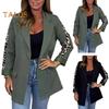 Women Suit Coat Lapel Leopard Stitching Long Sleeve Open Front Suit Jacket with Flap Pockets Business Formal Outwear