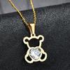 1 Cute and Simple Hollowed Out Zircon Bear Necklace, Stainless Steel Pendant - Valentine's Day Gift for Men and Women