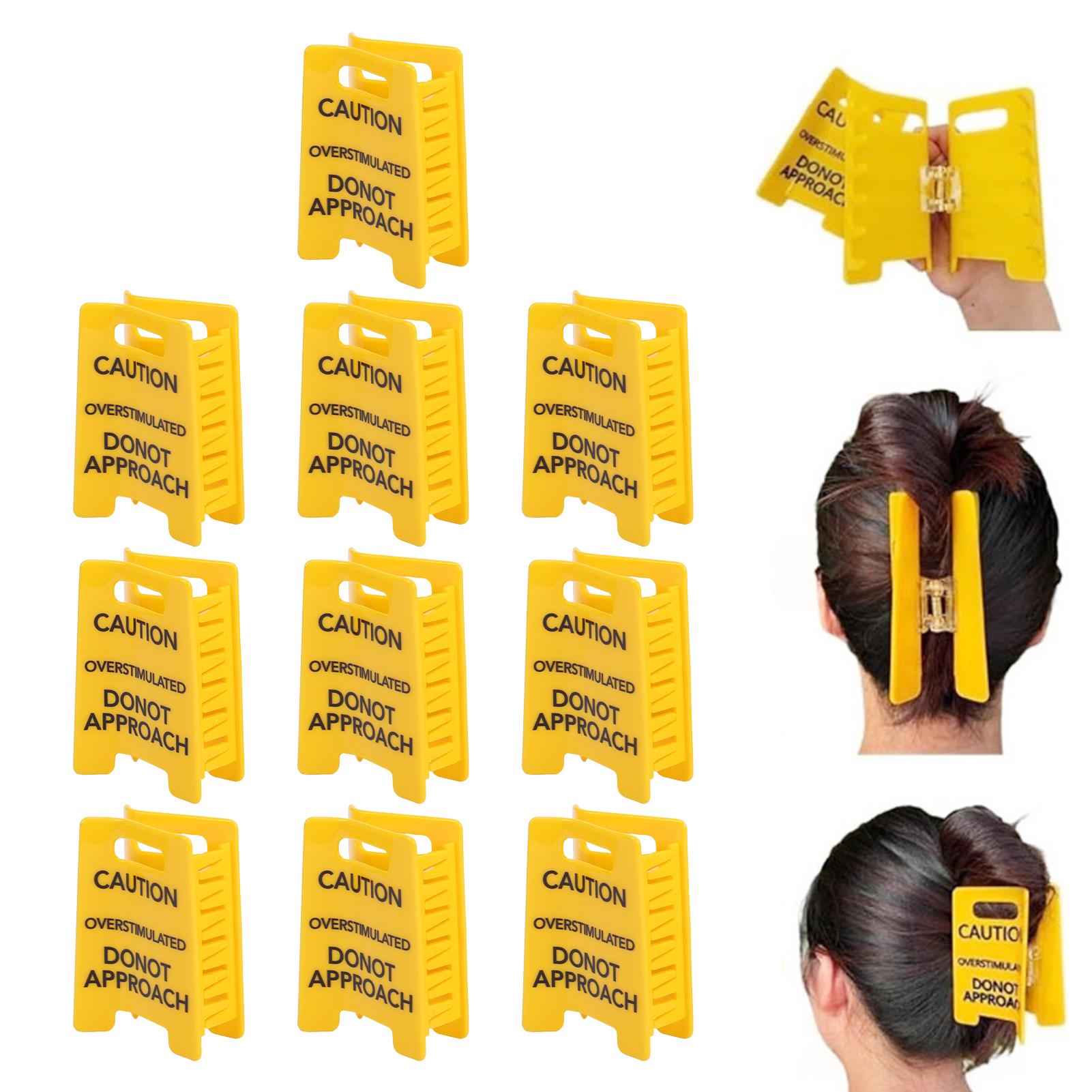 

10pcs Funny Yellow Hair Claw Clips, Overstimulated Caution Sign Warning Sign Design, Humorous Hairpins for Thick Hair