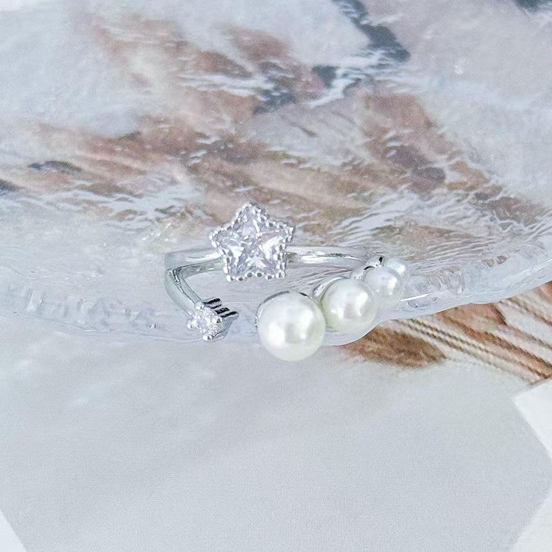 "Liu Guang Fan Bead" French Vintage Zircon Super Immortal Open Ring Women'S Fashion Comet Scallop Stacked Index Finger Ring