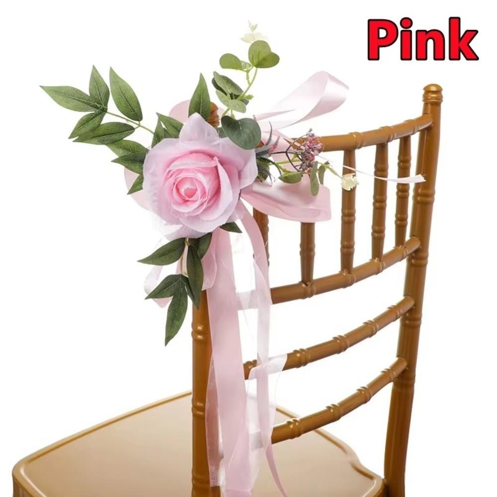 Chiffon Ribbon Artificial Flower Chair Decorations Pew Flowers Wedding Ceremony