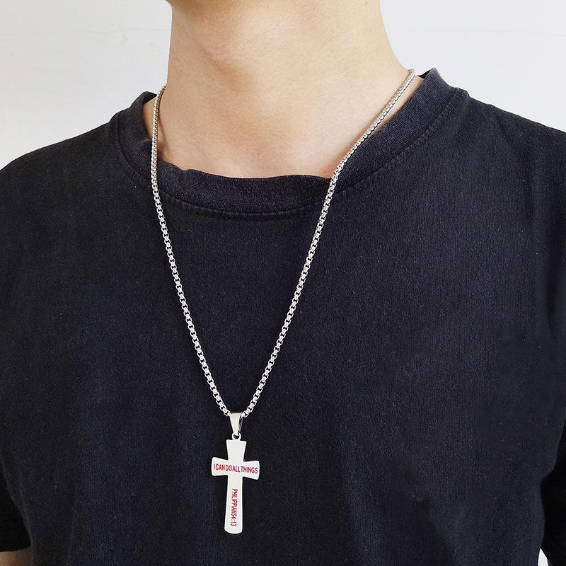 Stainless Steel Lucky Baseball Cross Chain Pendant Necklace for Men Boy