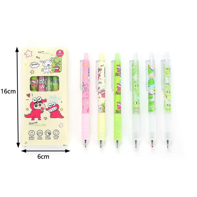 6Pcs Kawaii Crayon Shin-Chan Gel Pen Quick-Drying 0.5Mm Black Ink Writing Smooth Pen Office Supplies Cute Student Stationery
