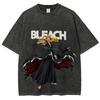Classic Anime Bleach Zaraki Kenpachi Graphic Print Tee Men Women Retro Washed Cotton Tshirt Loose Casual Harajuku Oversized Top
