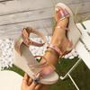Laser Pink Narrow Band Sandals Women Round Toe Chunky Platform Wedge Heel Sandals Brand Design Ankle Strap Party Shoes