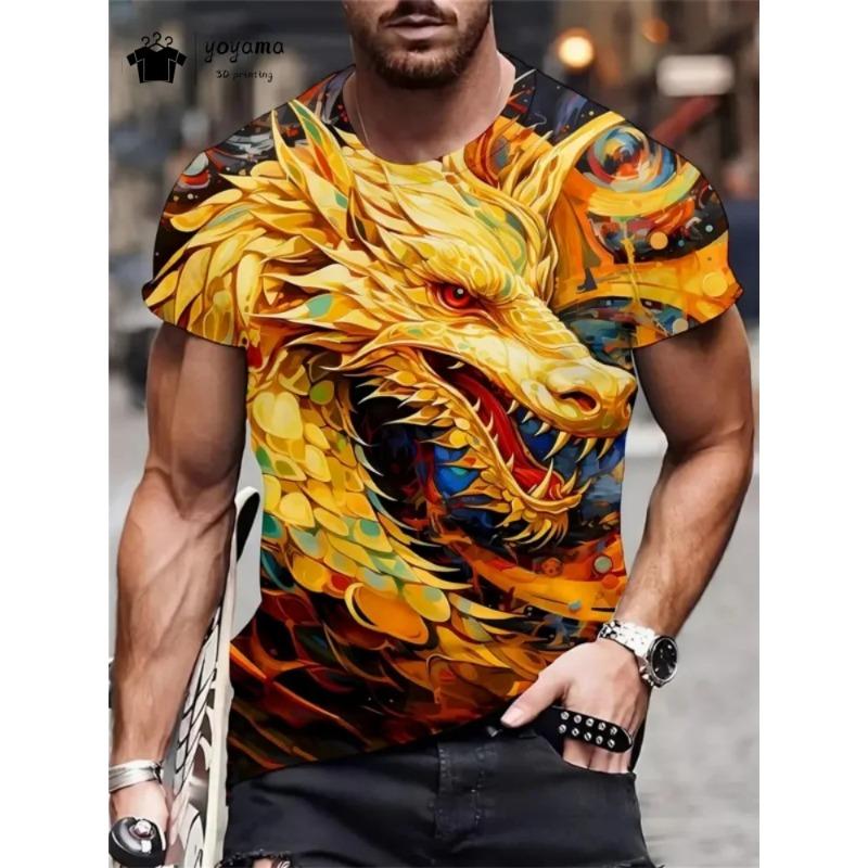 Summer 3D Dragon Pattern Men's T-Shirt Street Fashion Men's Tops Trend Oversized Men's Clothing Casual Man Short Sleeve T-Shirt