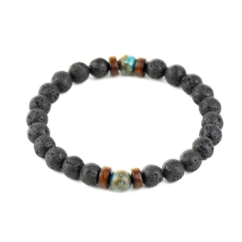 Phoenix Lapis Lazuli and Lava Stone Wooden Bead Bracelet