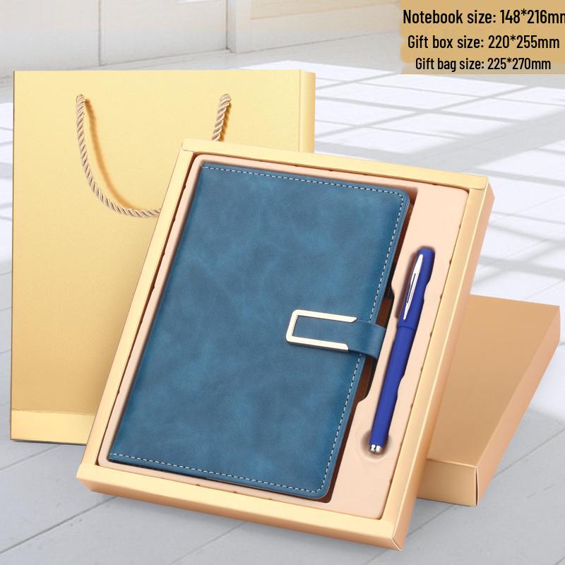 Men's Business Notebook with Printed Pages, Leather Cover, Magnetic Buckle, and Pen Holder. Perfect for Meeting Minutes and Office Use.