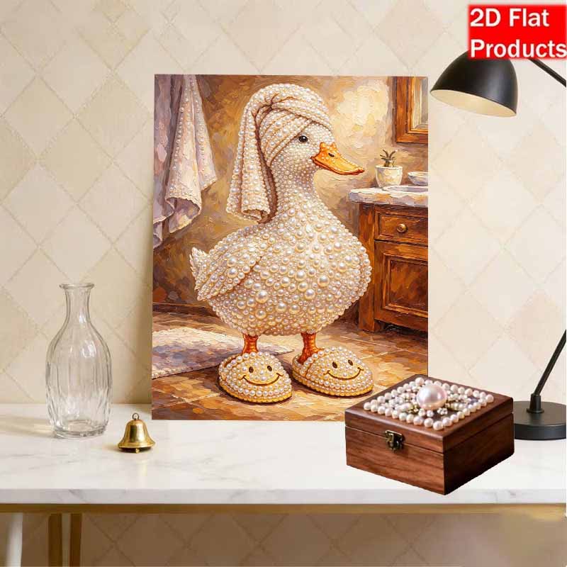 Kit Pittura 5D Perle Incorniciato con Divertente Design Anatra da Bagno Tela con Pittura di Perline Scintillanti Artigianato Fai da Te Rilassante per Decorazione Parete di Casa Set Regalo