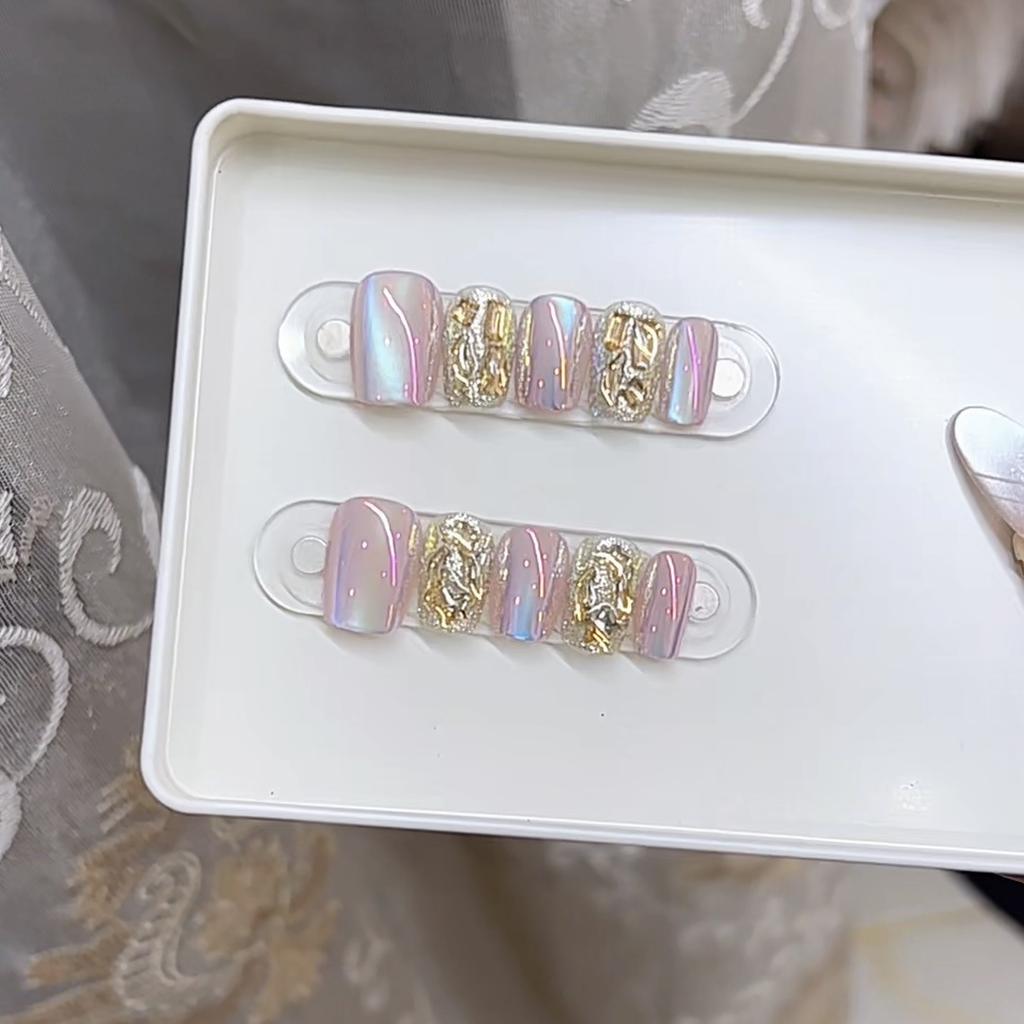 Handgefertigte Phototherapie Tragepanzer Mengqiao Katzenauge Blitzeffekt Plattiert Aurora Katzenauge Gebrochener Diamant Finish Maniküre Patch