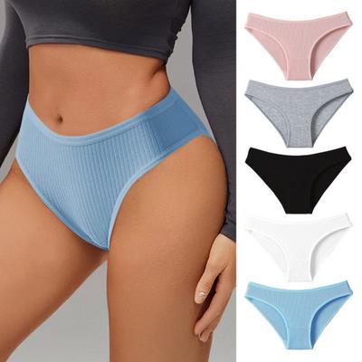Baumwoll-Tanga für Damen Niedrige Taille Sexy Gerippt Unsichtbar Damen-Slips Weich Atmungsaktiv Stretch Unterwäsche