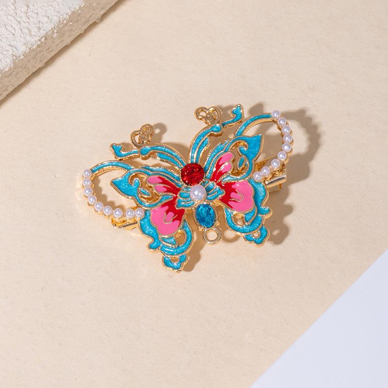 Ancient Style Burnt Blue Auspicious Cloud Pearl Fringed Hairpin Edge Clip High-End Clip Hair Accessories Hairpin Headgear